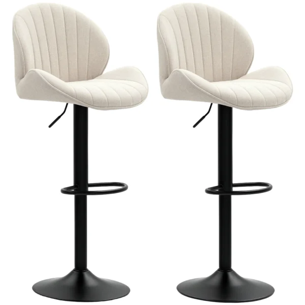 Set van 2 barkrukken in schelpvorm, rugleuning, hoogte verstelbaar en voetensteun, stalen frame, beige 7