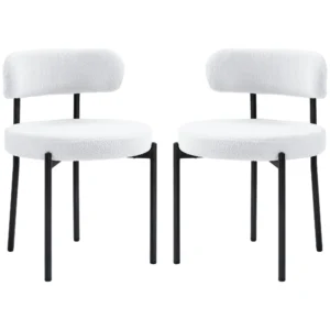Set van 2 eetkamerstoelen, fleece bekleding, stoelen met gestoffeerde zitting, metalen poten, crème wit 1