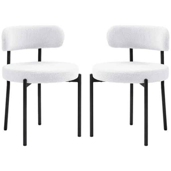 Set van 2 eetkamerstoelen, fleece bekleding, stoelen met gestoffeerde zitting, metalen poten, crème wit 1