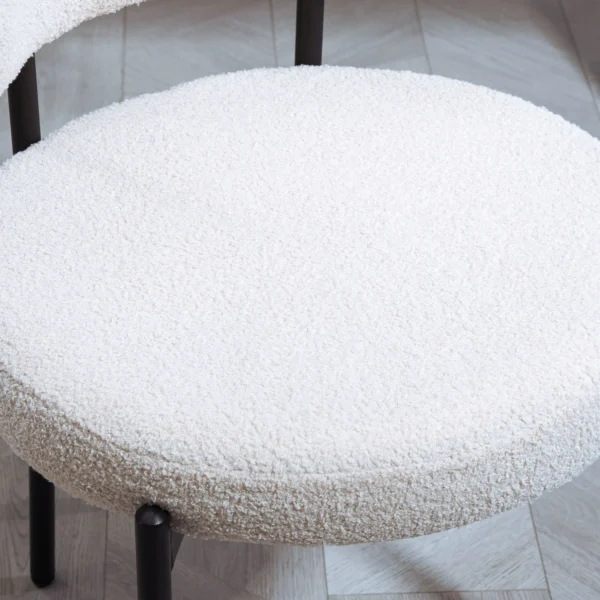 Set van 2 eetkamerstoelen, fleece bekleding, stoelen met gestoffeerde zitting, metalen poten, crème wit 10