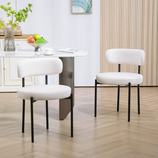 Set van 2 eetkamerstoelen, fleece bekleding, stoelen met gestoffeerde zitting, metalen poten, crème wit 2