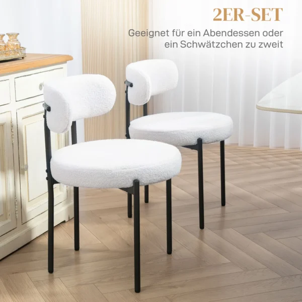 Set van 2 eetkamerstoelen, fleece bekleding, stoelen met gestoffeerde zitting, metalen poten, crème wit 5