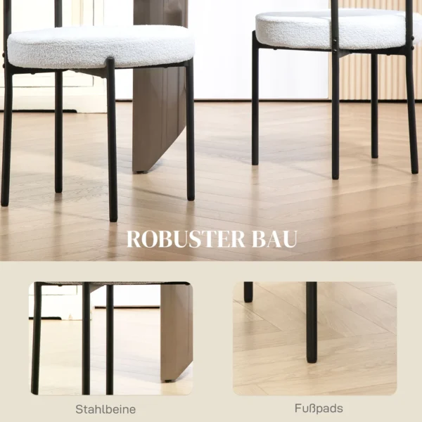 Set van 2 eetkamerstoelen, fleece bekleding, stoelen met gestoffeerde zitting, metalen poten, crème wit 7