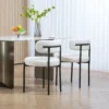 Set van 2 eetkamerstoelen, fleece bekleding, stoelen met gestoffeerde zitting, metalen poten, crème wit 8