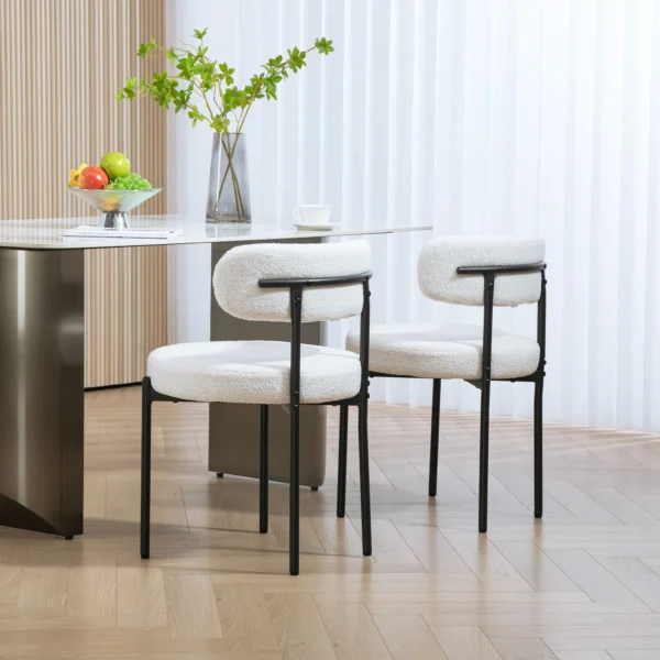 Set van 2 eetkamerstoelen, fleece bekleding, stoelen met gestoffeerde zitting, metalen poten, crème wit 8