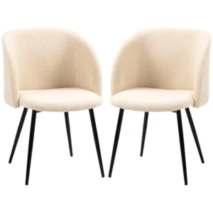 Set van 2 eetkamerstoelen, gestoffeerde stoelen met stoffen bekleding, keukenstoelen met stalen poten, gebogen rugleuning, crèmewit 1