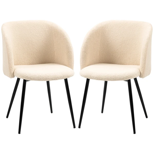 Set van 2 eetkamerstoelen, gestoffeerde stoelen met stoffen bekleding, keukenstoelen met stalen poten, gebogen rugleuning, crèmewit 1