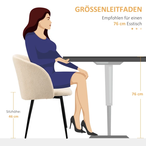 Set van 2 eetkamerstoelen, gestoffeerde stoelen met stoffen bekleding, keukenstoelen met stalen poten, gebogen rugleuning, crèmewit 8
