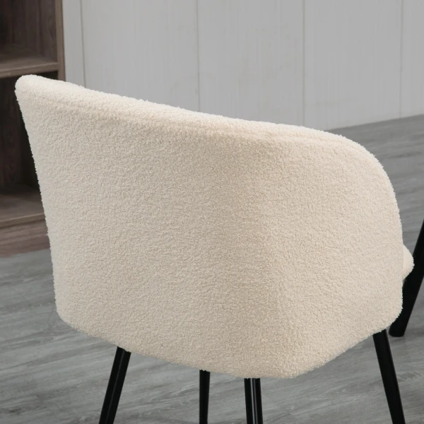 Set van 2 eetkamerstoelen, gestoffeerde stoelen met stoffen bekleding, keukenstoelen met stalen poten, gebogen rugleuning, crèmewit 9