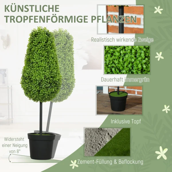Set van 2 kunstmatige buxus 90cm kunstplant in traanvorm, plastic kunstmatige planten in pot moderne decoratie 5