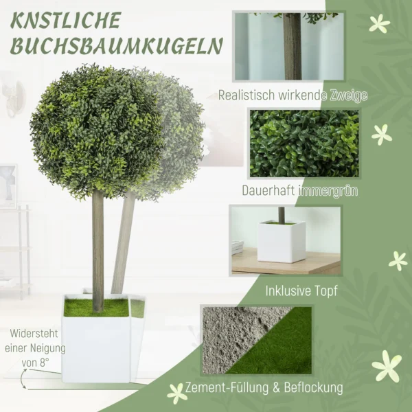 Set van 2 kunstmatige buxusvormige ballen 45cm kunstplant, plastic kunstmatige planten in pot 5