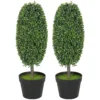 Set van 2 kunstmatige planten, uv bestendige kunstbomen in pot, kunststof, cement, groen 1