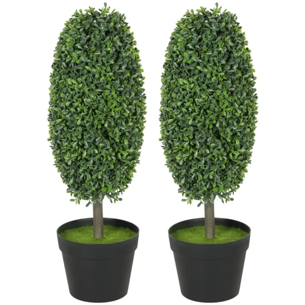 Set van 2 kunstmatige planten, uv bestendige kunstbomen in pot, kunststof, cement, groen 1
