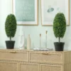 Set van 2 kunstmatige planten, uv bestendige kunstbomen in pot, kunststof, cement, groen 10