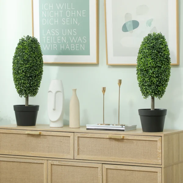 Set van 2 kunstmatige planten, uv bestendige kunstbomen in pot, kunststof, cement, groen 10