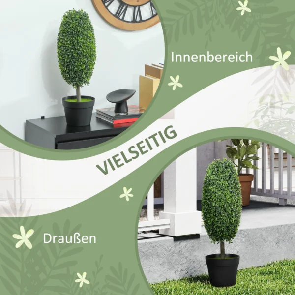 Set van 2 kunstmatige planten, uv bestendige kunstbomen in pot, kunststof, cement, groen 6