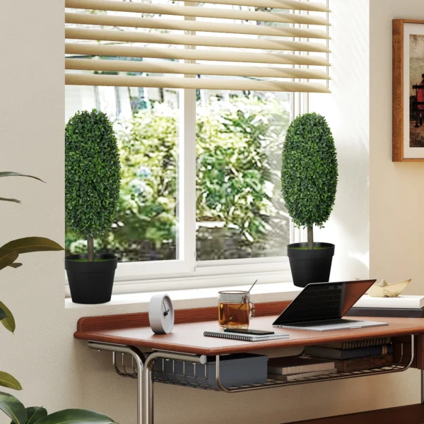 Set van 2 kunstmatige planten, uv bestendige kunstbomen in pot, kunststof, cement, groen 8
