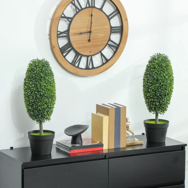 Set van 2 kunstmatige planten, uv bestendige kunstbomen in pot, kunststof, cement, groen 9