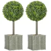Set van 2 kunstplanten, uv bestendige kunstbomen in pot, geschikt voor binnen en buiten, kunststof, cement, groen 1