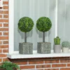 Set van 2 kunstplanten, uv bestendige kunstbomen in pot, geschikt voor binnen en buiten, kunststof, cement, groen 2
