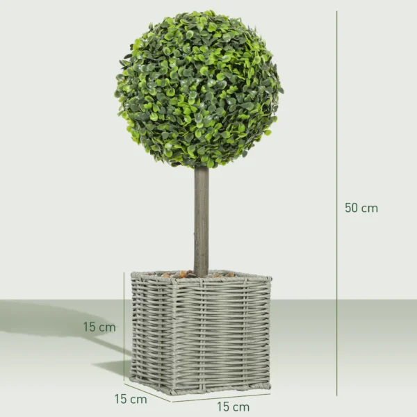 Set van 2 kunstplanten, uv bestendige kunstbomen in pot, geschikt voor binnen en buiten, kunststof, cement, groen 4