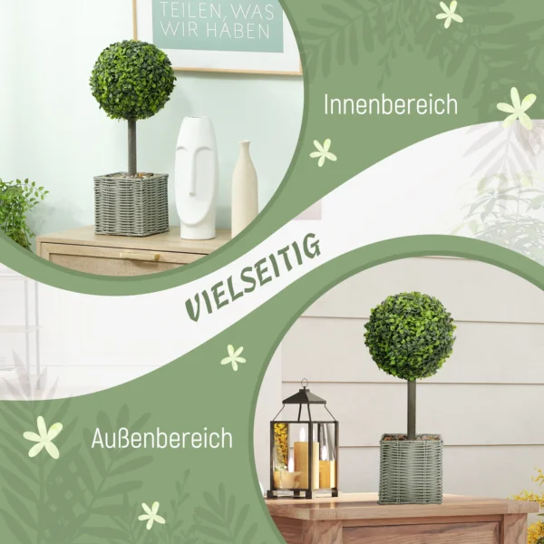 Set van 2 kunstplanten, uv bestendige kunstbomen in pot, geschikt voor binnen en buiten, kunststof, cement, groen 6