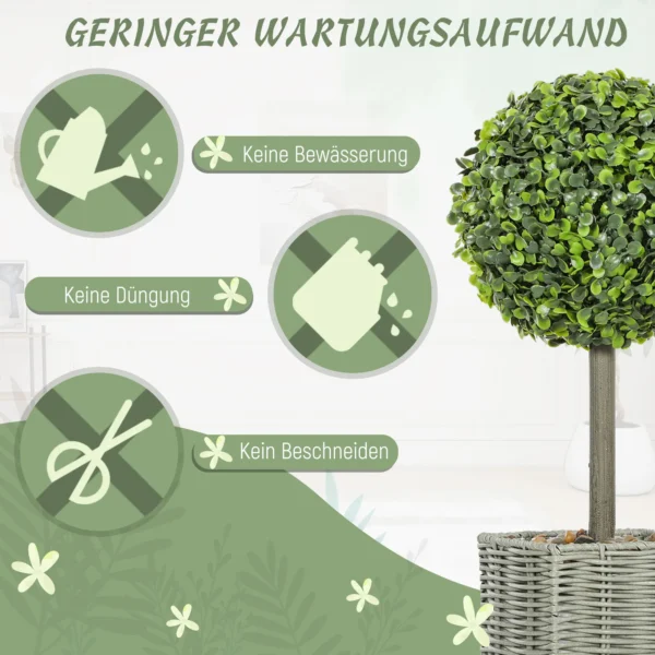 Set van 2 kunstplanten, uv bestendige kunstbomen in pot, geschikt voor binnen en buiten, kunststof, cement, groen 7