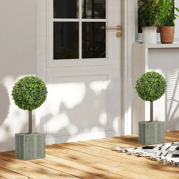 Set van 2 kunstplanten, uv bestendige kunstbomen in pot, geschikt voor binnen en buiten, kunststof, cement, groen 8