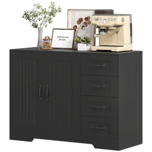 Sideboard, ladekast, moderne stijl, 4 laden, 1 kast, 105 x 40 x 76 cm, zwart 1