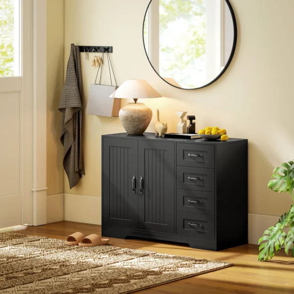 Sideboard, ladekast, moderne stijl, 4 laden, 1 kast, 105 x 40 x 76 cm, zwart 10