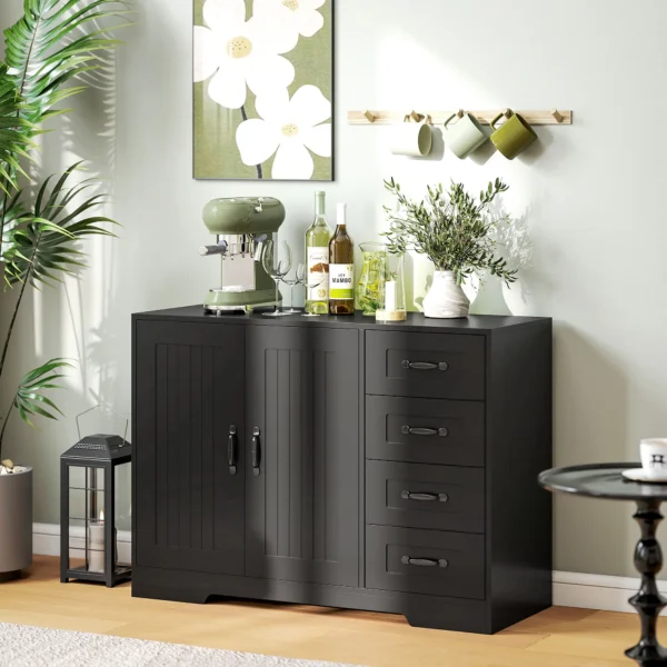 Sideboard, ladekast, moderne stijl, 4 laden, 1 kast, 105 x 40 x 76 cm, zwart 2