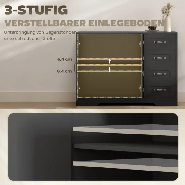 Sideboard, ladekast, moderne stijl, 4 laden, 1 kast, 105 x 40 x 76 cm, zwart 6