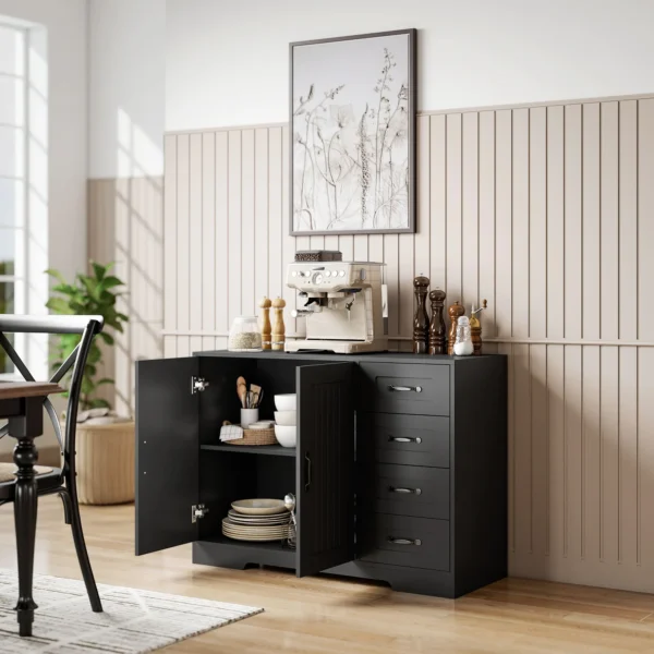 Sideboard, ladekast, moderne stijl, 4 laden, 1 kast, 105 x 40 x 76 cm, zwart 8