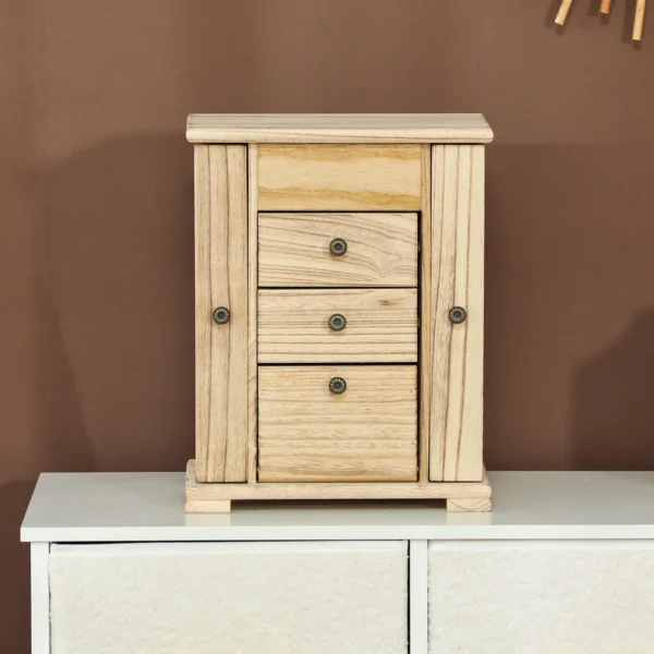 Sieradendoos, juwelendoos, 4 laags indeling, geïntegreerde spiegel, hout, bruin 8
