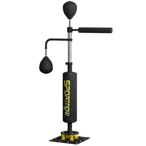Sportnow boksstandaard, twee speedballen, draaibare boksstang, trapkussen, in hoogte verstelbaar, staal, 107 x 36 x 140 205 cm, zwart 1