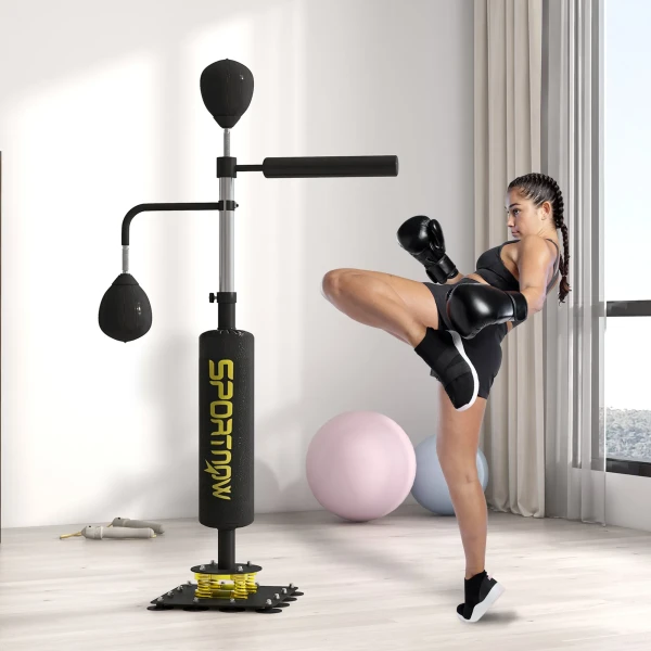Sportnow boksstandaard, twee speedballen, draaibare boksstang, trapkussen, in hoogte verstelbaar, staal, 107 x 36 x 140 205 cm, zwart 2