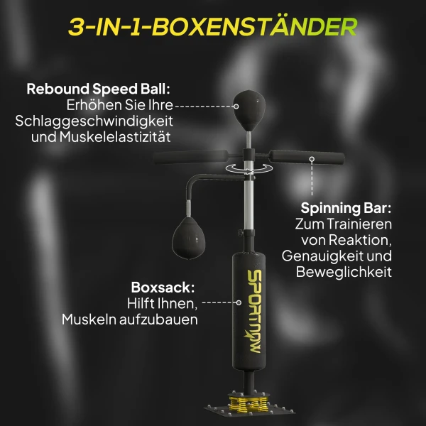 Sportnow boksstandaard, twee speedballen, draaibare boksstang, trapkussen, in hoogte verstelbaar, staal, 107 x 36 x 140 205 cm, zwart 5