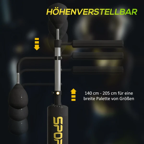 Sportnow boksstandaard, twee speedballen, draaibare boksstang, trapkussen, in hoogte verstelbaar, staal, 107 x 36 x 140 205 cm, zwart 6