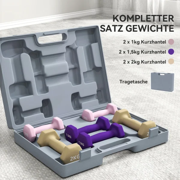 Sportnow halterset, 6 delige set halters met gewichten, korte halterset van staal, 1kg, 1,5kg, 2kg 5