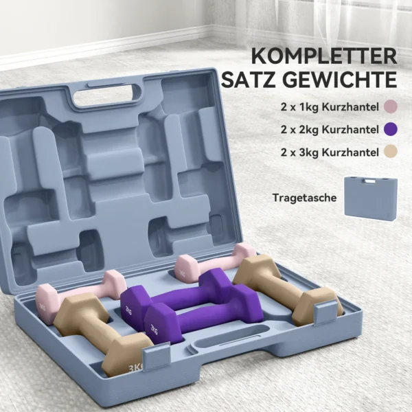 Sportnow halterset, 6 delige set halters met gewichten, korte halterset van staal, 1kg, 2kg, 3kg 5