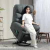 Sta op stoel, elektrische ligstoel met massagefunctie, gestoffeerde stoel met sta op functie, metaal, stof, grijs 2