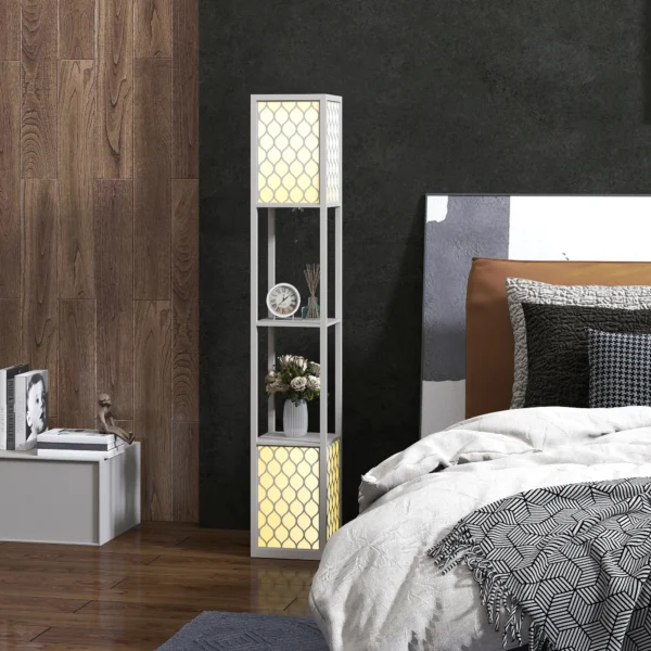 Staande lamp in modern design, 2 planken, trekkoordschakelaar, 26 cm x 26 cm x 156 cm, zwart + wit 10
