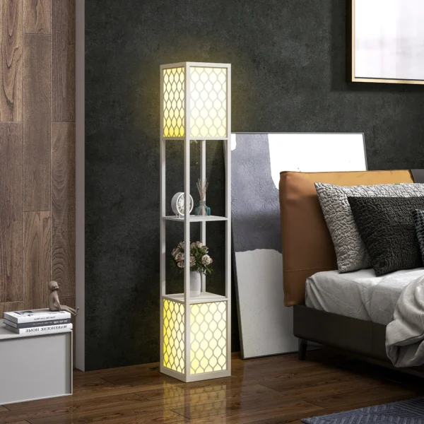 Staande lamp in modern design, 2 planken, trekkoordschakelaar, 26 cm x 26 cm x 156 cm, zwart + wit 2