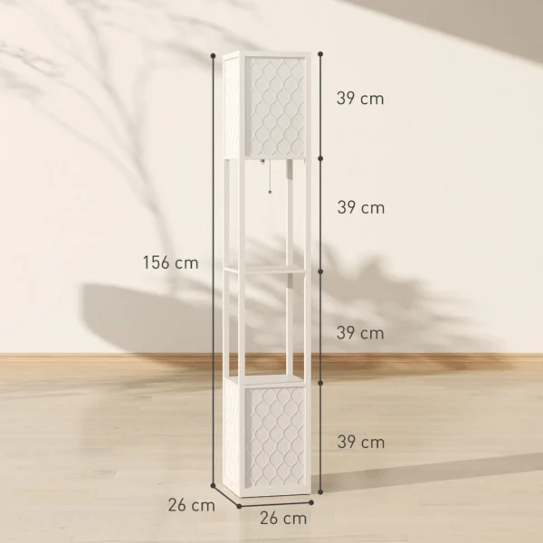 Staande lamp in modern design, 2 planken, trekkoordschakelaar, 26 cm x 26 cm x 156 cm, zwart + wit 4