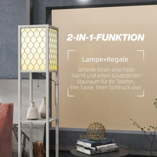 Staande lamp in modern design, 2 planken, trekkoordschakelaar, 26 cm x 26 cm x 156 cm, zwart + wit 5