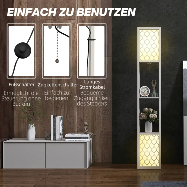 Staande lamp in modern design, 2 planken, trekkoordschakelaar, 26 cm x 26 cm x 156 cm, zwart + wit 7