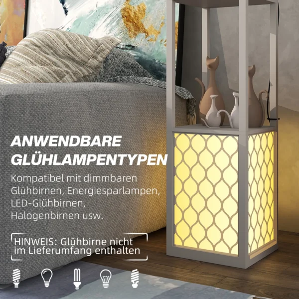Staande lamp in modern design, 2 planken, trekkoordschakelaar, 26 cm x 26 cm x 156 cm, zwart + wit 8
