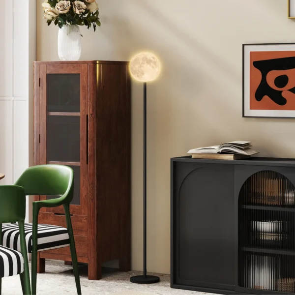 Staande lamp met maanvormige kap, voetschakelaar, 3 kleurtemperaturen, metaal, zwart 10