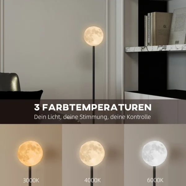 Staande lamp met maanvormige kap, voetschakelaar, 3 kleurtemperaturen, metaal, zwart 6