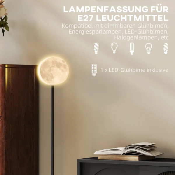 Staande lamp met maanvormige kap, voetschakelaar, 3 kleurtemperaturen, metaal, zwart 7